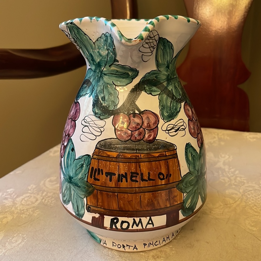 Hand thrown, hand painted Via Porta Pinciana - GB Italian pottery pitcher in EUC